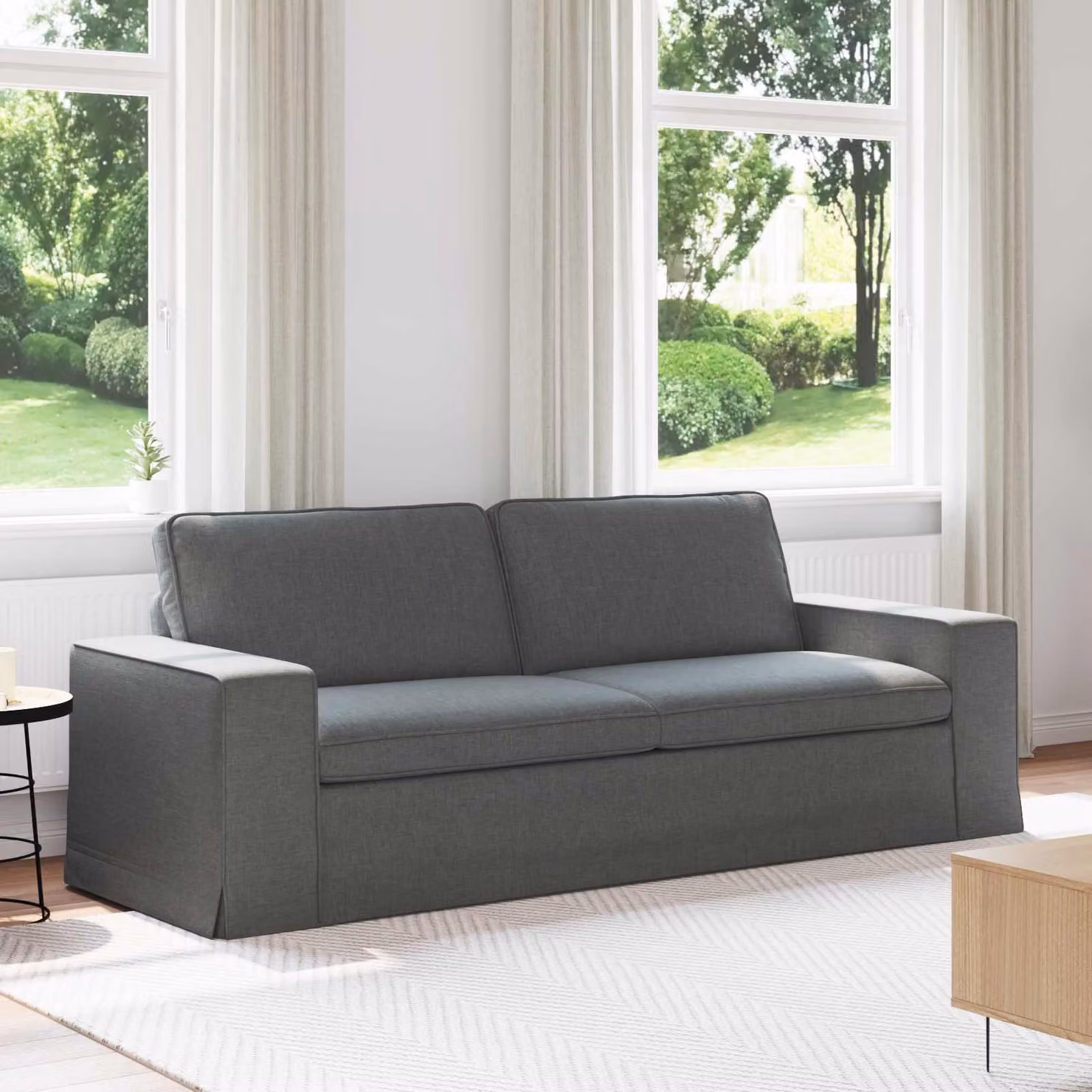 vidaXL Divano Moderno in Tessuto Grigio Scuro con Struttura in Metallo L: 222 cm, P: 80 cm, H: 82 cm – 1