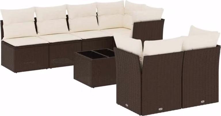 Set Divani da Giardino 8 pz con Cuscini Marrone in Polyrattan