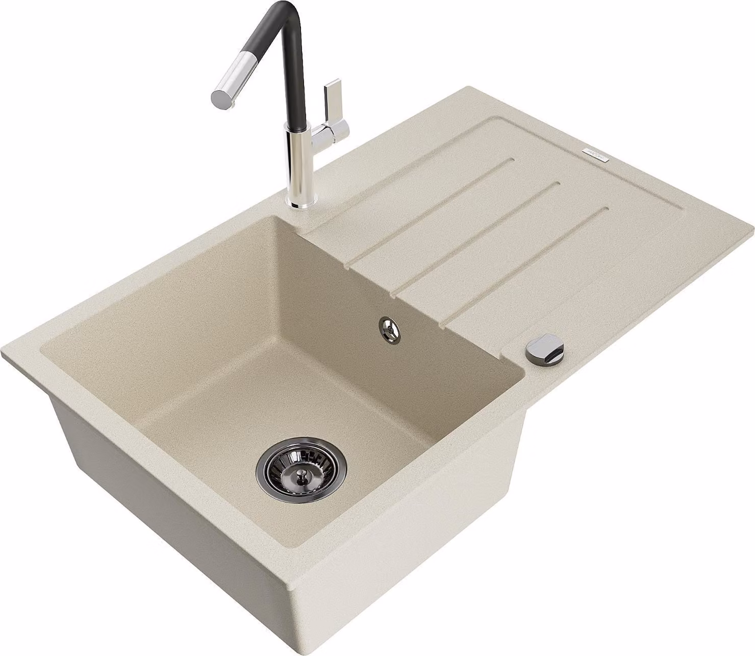 Mexen Bruno lavello in granito a 1 vasca con sgocciolatoio e miscelatore cucina Flora, beige - 6513-69-670401-07-B
