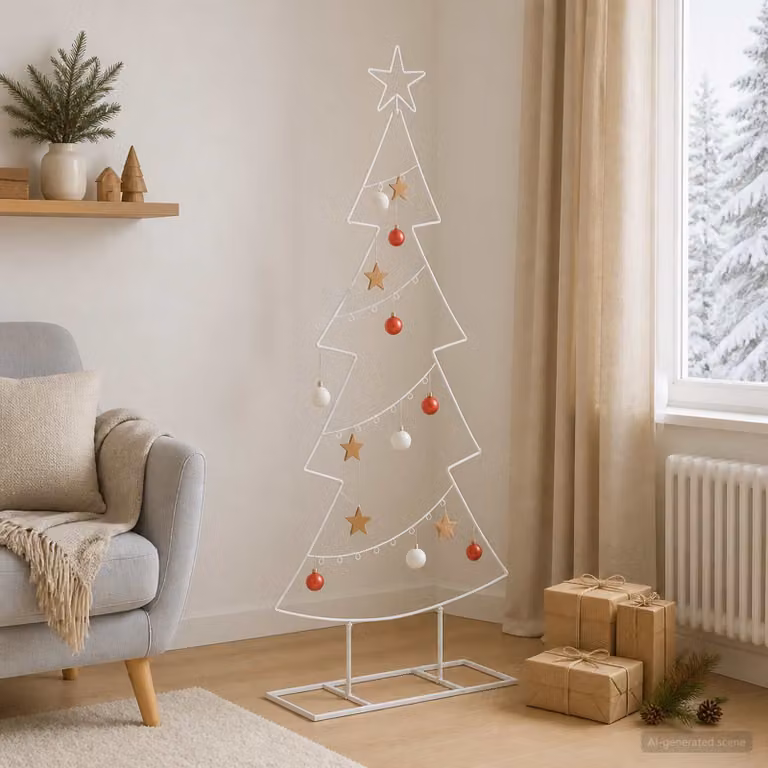 Albero di Natale moderno vidaXL KUOPIO in metallo bianco con supporto, Altezza: 125 cm
