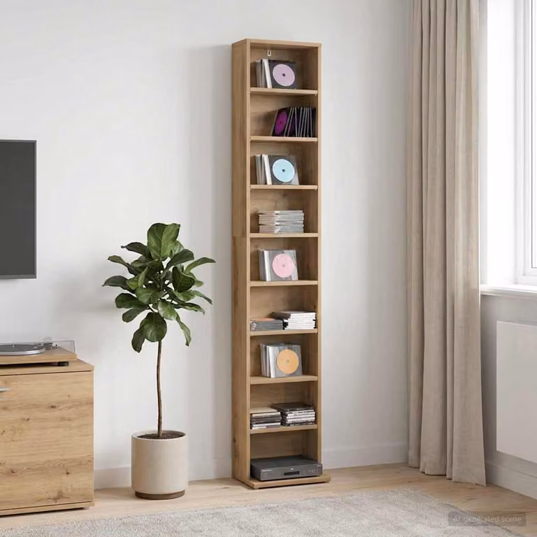Mobile per CD vidaXL in legno Rovere Marrone con ripiani regolabili L: 33 cm, P: 23,5 cm, H: 175 cm