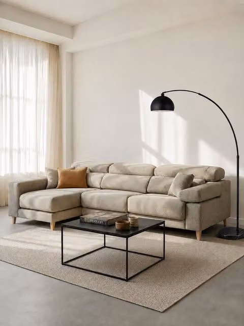 Divano Air Kenay Home a 4 posti con chaise longue sinistra, colore perla, reclinabile ed estraibile, L: 298 cm