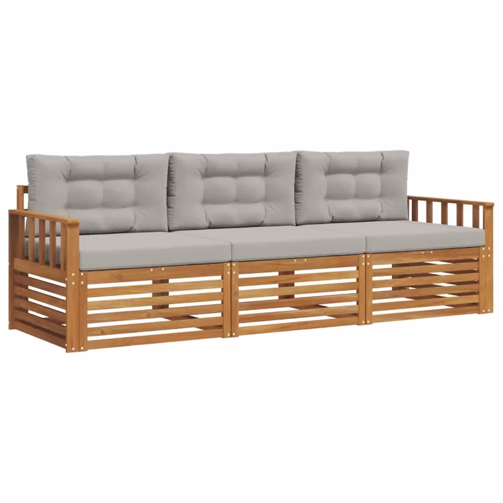 Set di divani da esterno 3 pezzi vidaXL in legno di acacia con cuscini beige e grigi – 2