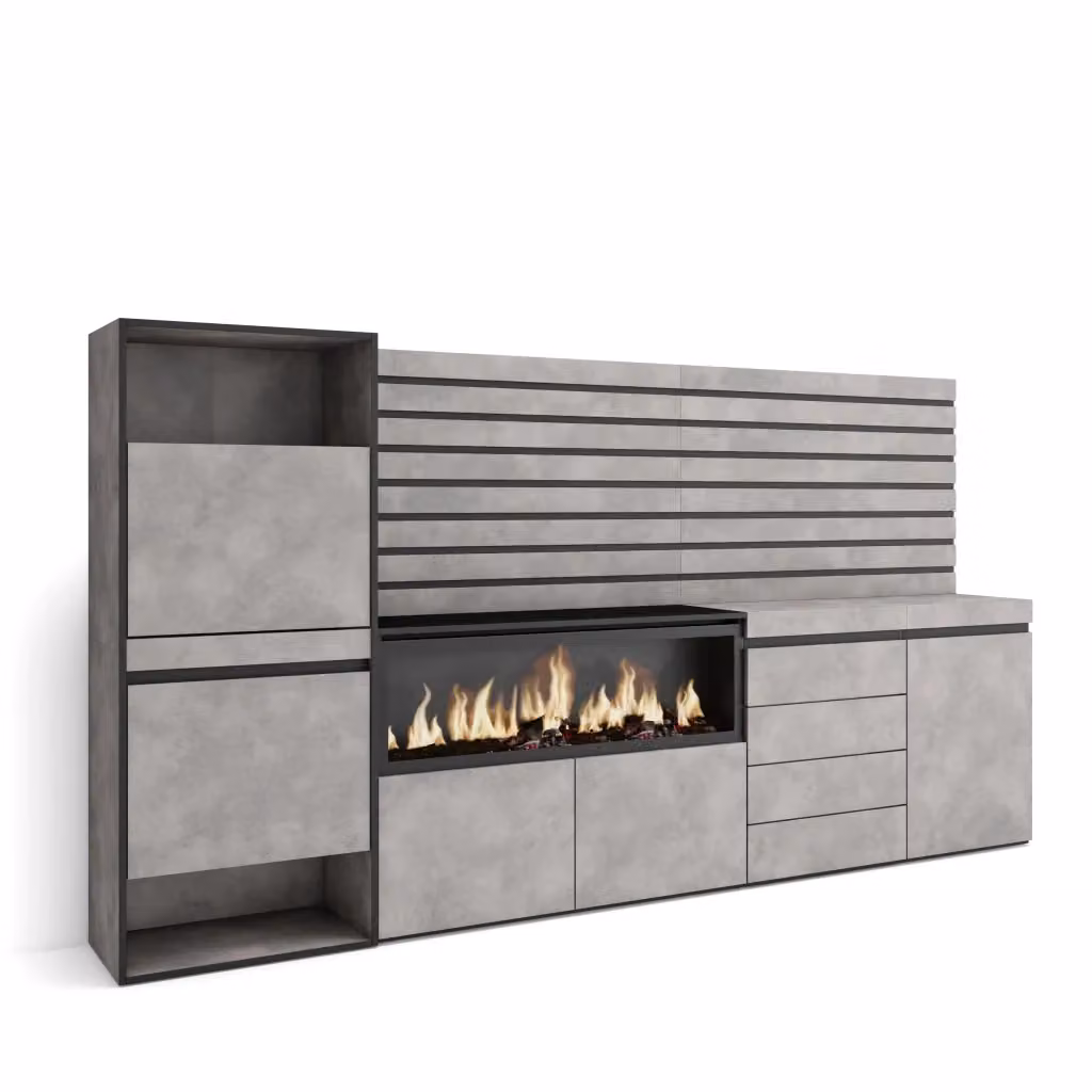 Scarpiera e mobile contenitore moderno SKRAUT HOME con cassettiera e ante a battente, grigio e nero, L: 274 cm, P: 35 cm, H: 145 cm – 2