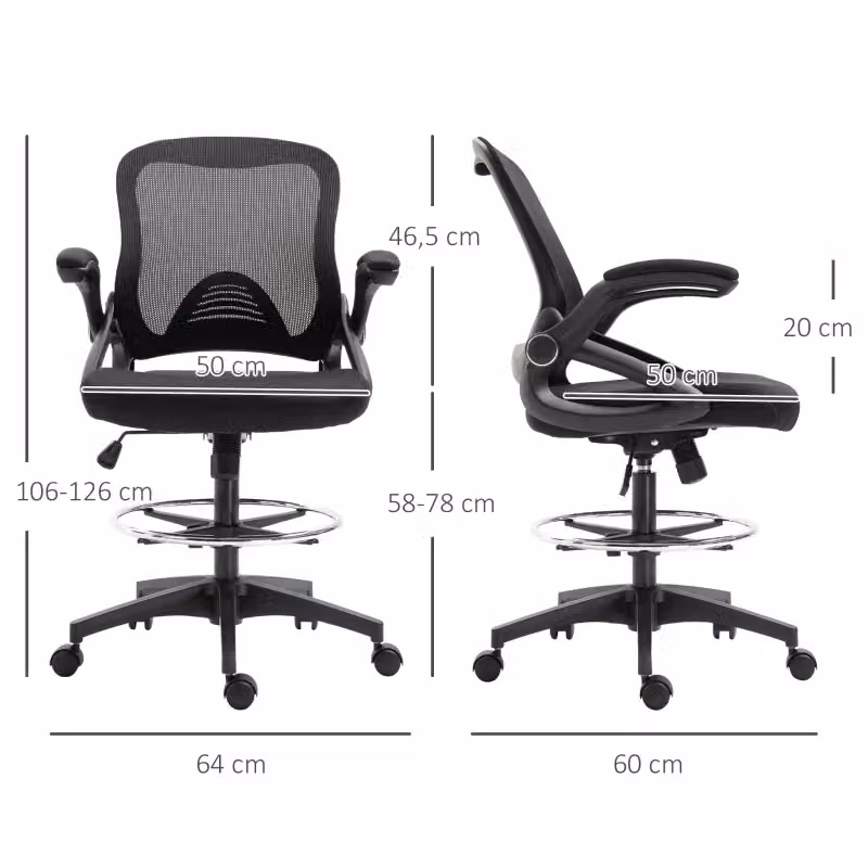 Sedia da ufficio girevole WISHDOR con poggiapiedi e braccioli, regolabile in altezza, nero, L: 64 cm, P: 60 cm, H: 106-126 cm – 2
