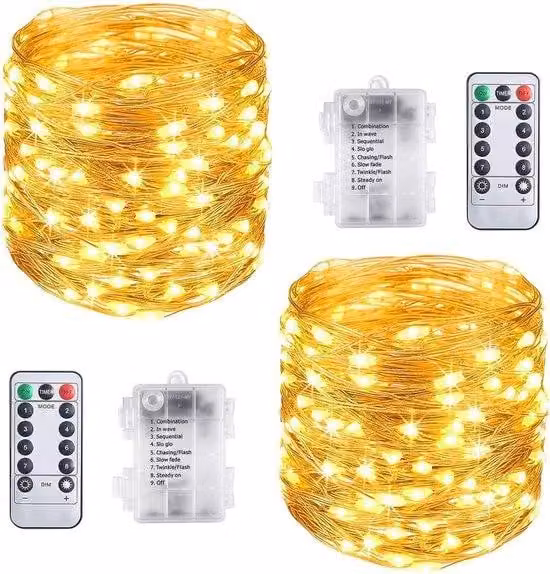 Luci LED decorative - Luce bianco caldo - Impermeabili - Illuminazione esterna - Confezione da 2, lunghezza 10 metri, 100 LED