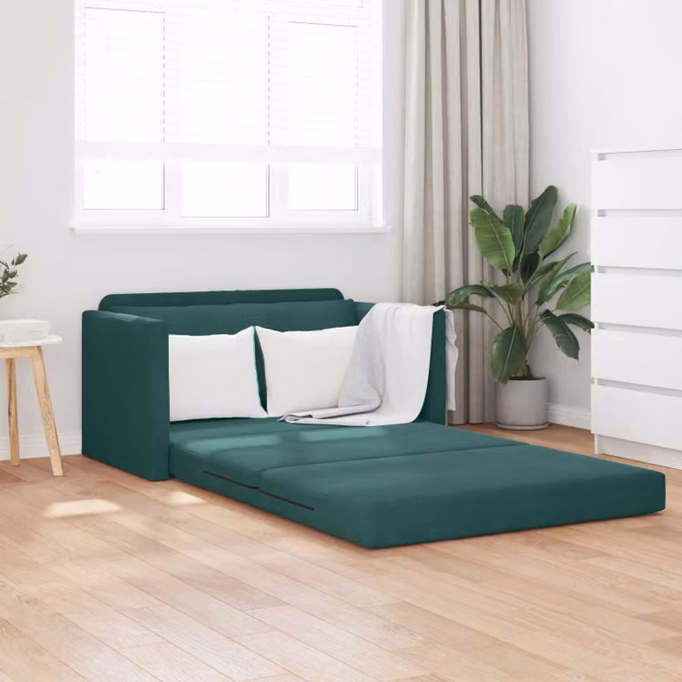Divano letto vidaXL in velluto verde scuro con struttura in metallo e composito L: 124 cm, P: 71 cm, H: 78 cm