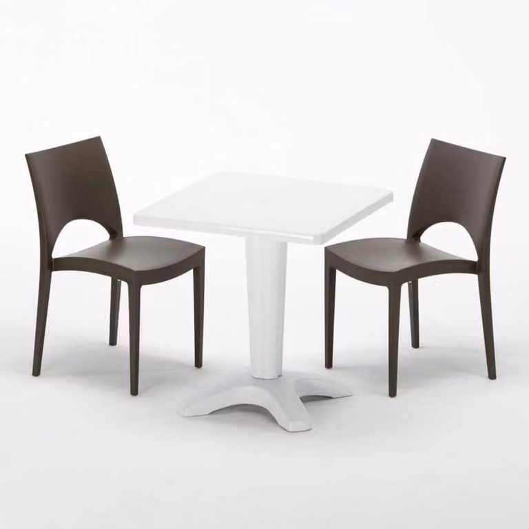 Tavolo quadrato bianco e 2 sedie in polipropilene colorato per interni Grand Soleil Paris Patio - Brown
