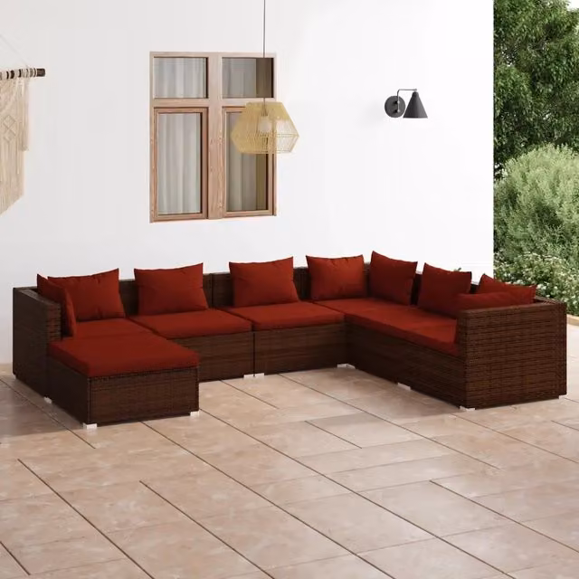 Set Divani da Giardino 7 pz con Cuscini in Polyrattan Marrone 3101835