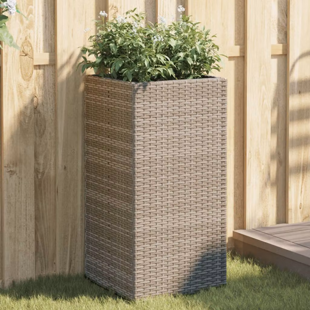 Set di 2 fioriere da giardino vidaXL in polyrattan grigio, L/P/H: 40 x 40 x 80 cm