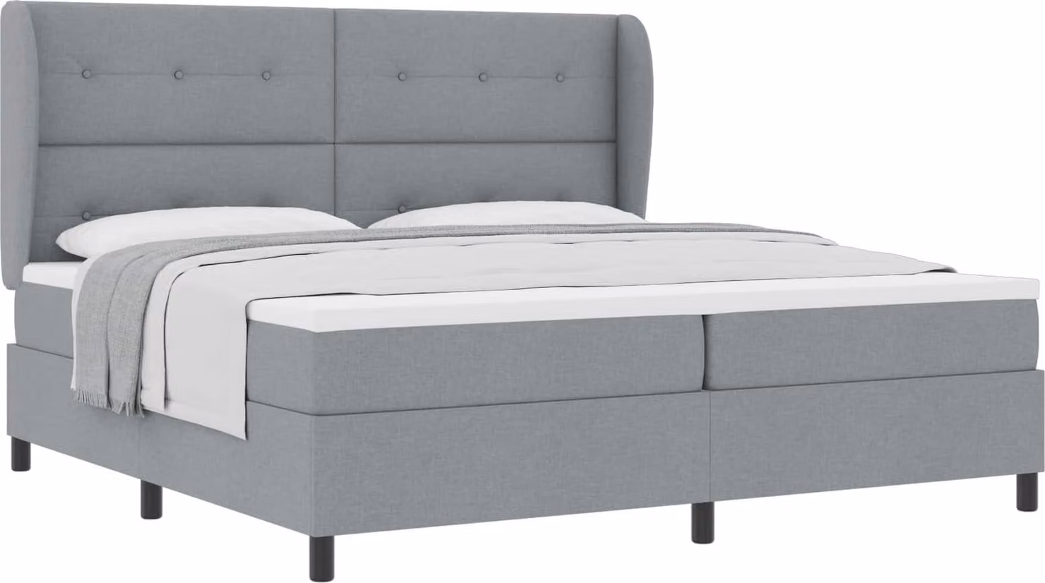 Letto a molle con testiera grigio chiaro 200 x 200 cm in tessuto