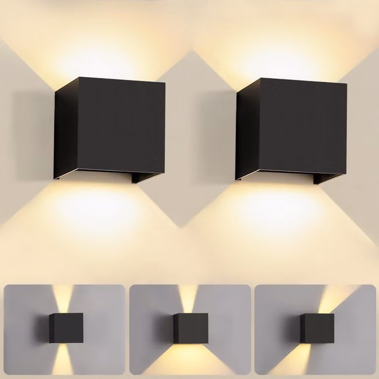 Lampada da parete a LED, 7W, 3000K, grado di protezione IP65, colore nero, confezione da 2