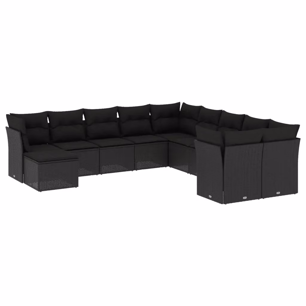 vidaXL Set Divani da Giardino 11 pz in Polyrattan Nero con Cuscini Imbottiti e Coperture Rimovibili – 2