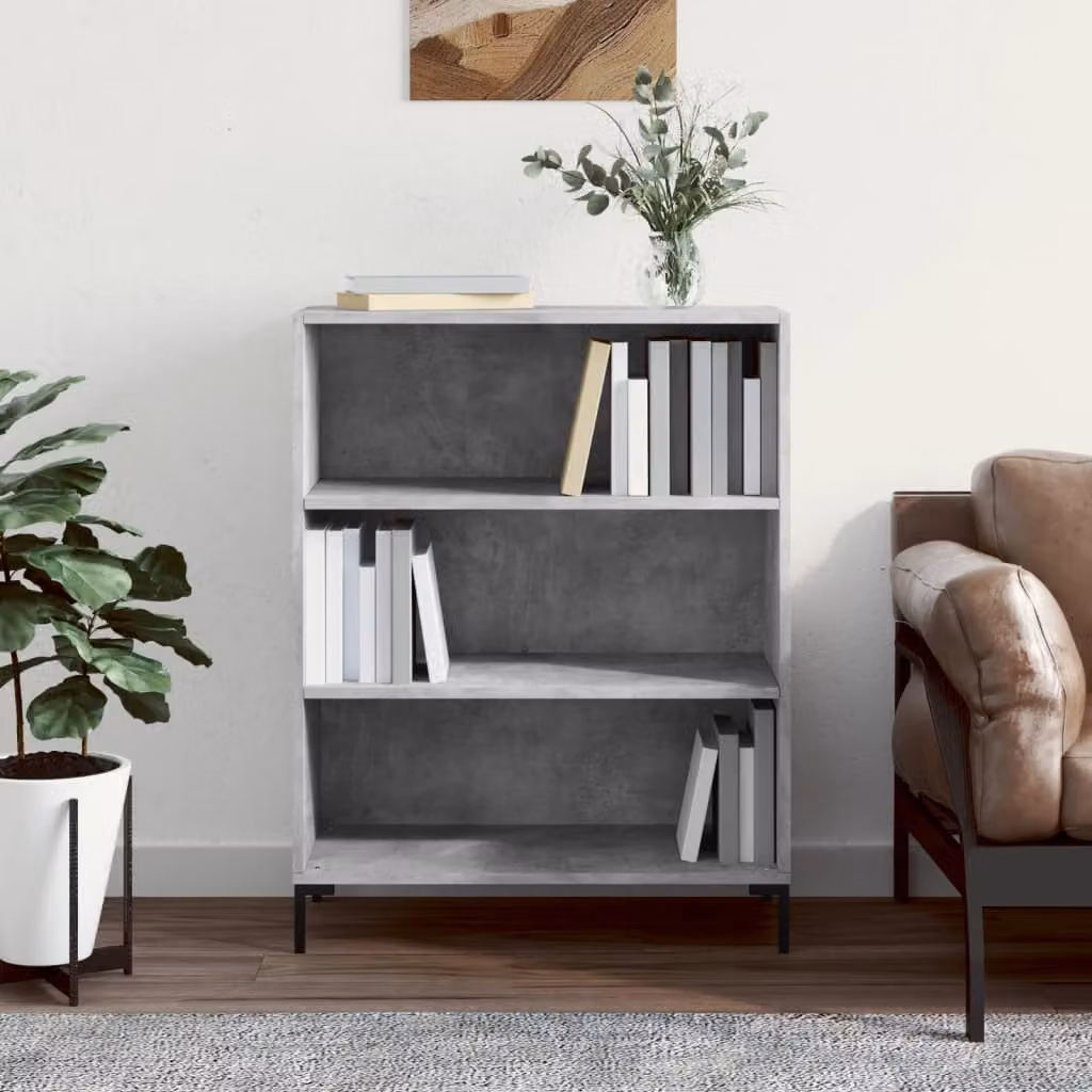 Libreria moderna vidaXL in legno e metallo, Grigio e Bianco, L: 69,5 cm, P: 32,5 cm, H: 90 cm