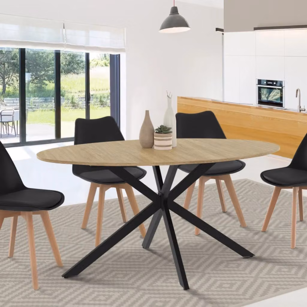 IDMarket Tavolo da pranzo ovale ALIX in legno e metallo, colore marrone e nero, per 8 persone – 2