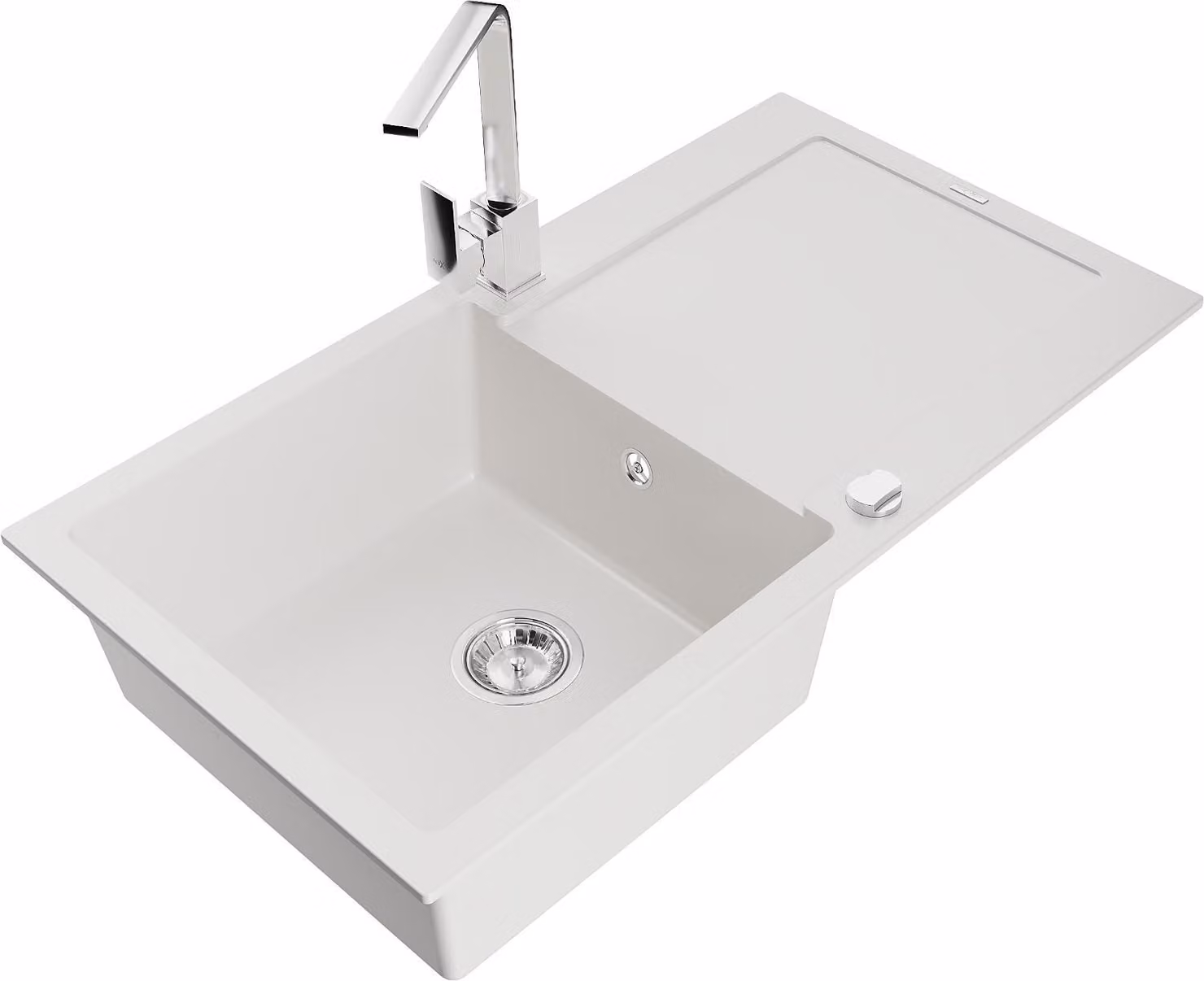 Mexen Leo lavello in granito a 1 vasca con sgocciolatoio e miscelatore cucina Rita, bianco - 6501-20-670300-00