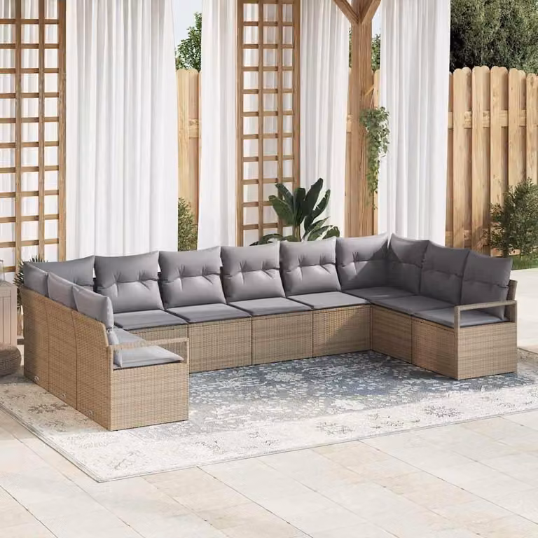 Maison Exclusive - Set di divani da salotto, 10 pezzi, color beige [Materiale sintetico]: rattan sintetico