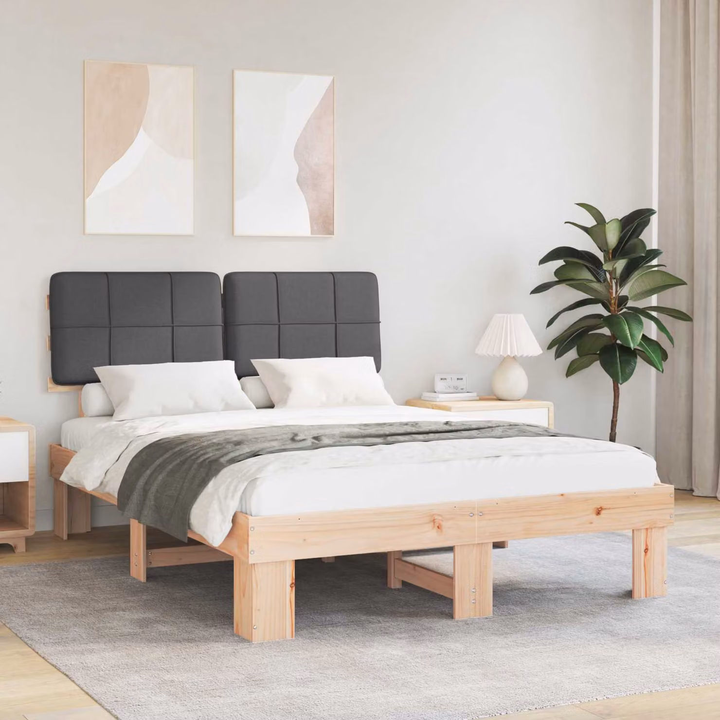 vidaXL Letto con Testiera Rivestita Naturale e grigio scuro