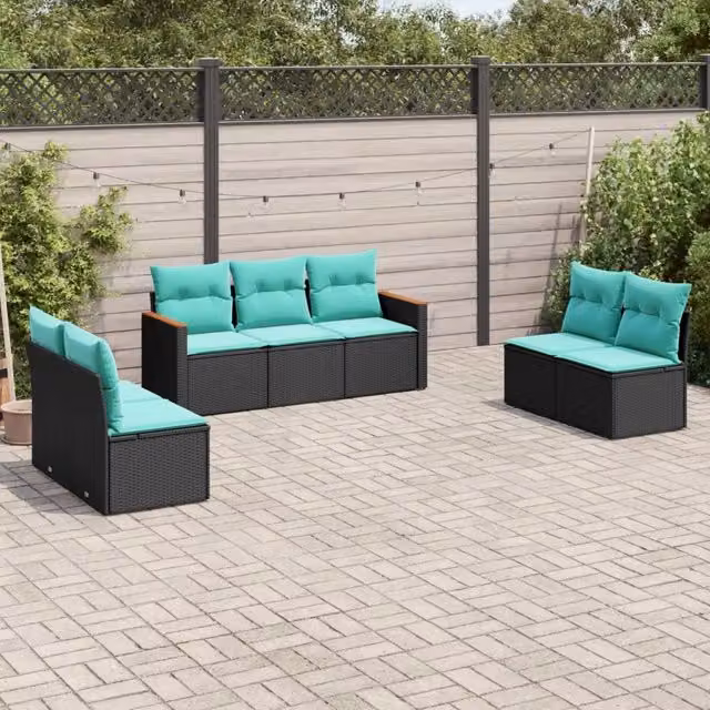 Set Divani da Giardino 7 pz con Cuscini Nero in Polyrattan 3225875