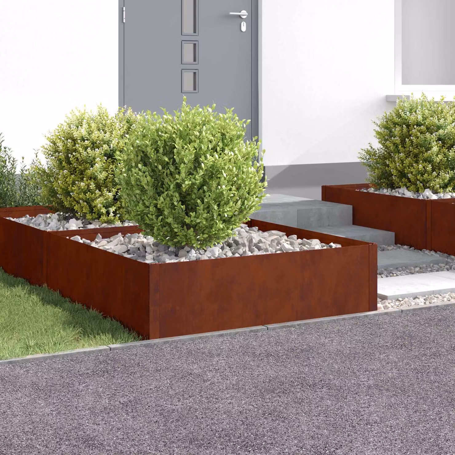Set di 4 bordure per prato vidaXL in acciaio color ruggine, L: 100 cm, P: 100 cm, H: 35 cm