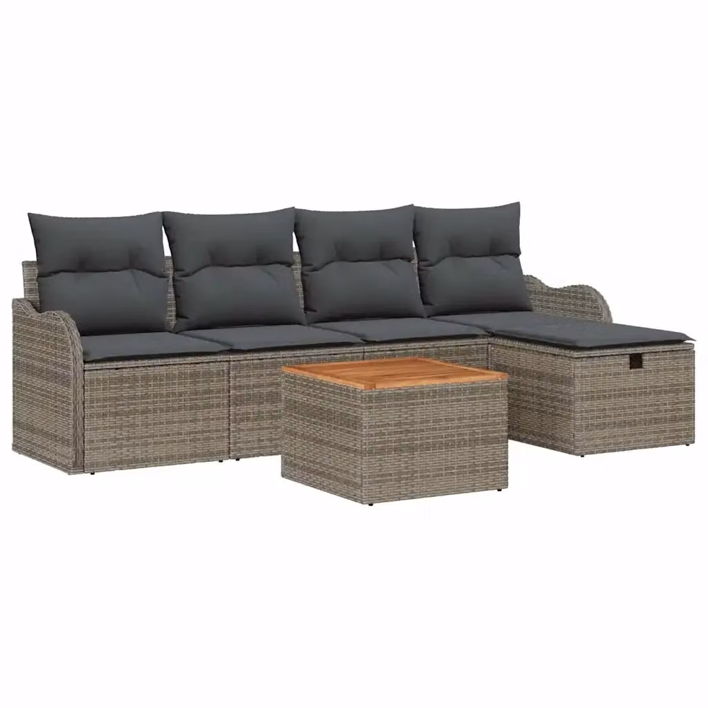 Set Divano da Giardino vidaXL 6 pz a forma di U in Poly Rattan Grigio con Cuscini e Tavolino – 2