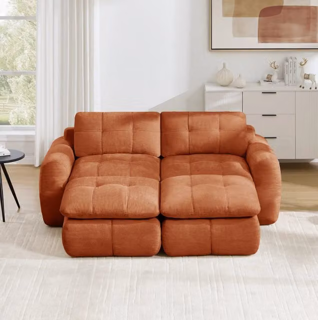 Divano modulare senza telaio in ciniglia arancione 194 x 160 x 68 cm