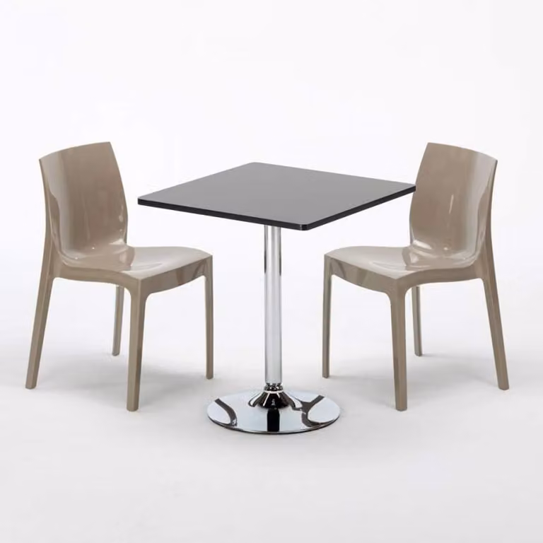 Tavolo quadrato nero e 2 sedie Set di aste per interni in polipropilene colorato Grand Soleil Ice Mojito - Beige