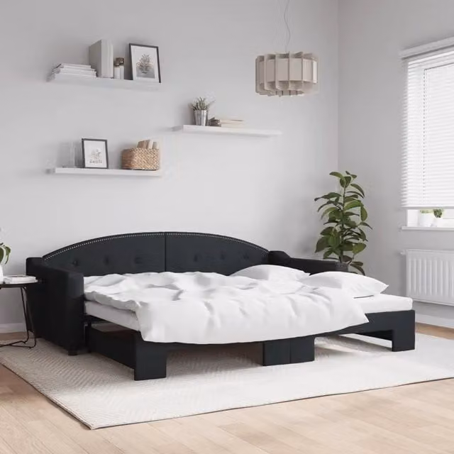 Divano Letto con Letto Estraibile-Sofa Letto-Daybed Nero 90x200 cm in Tessuto 124632