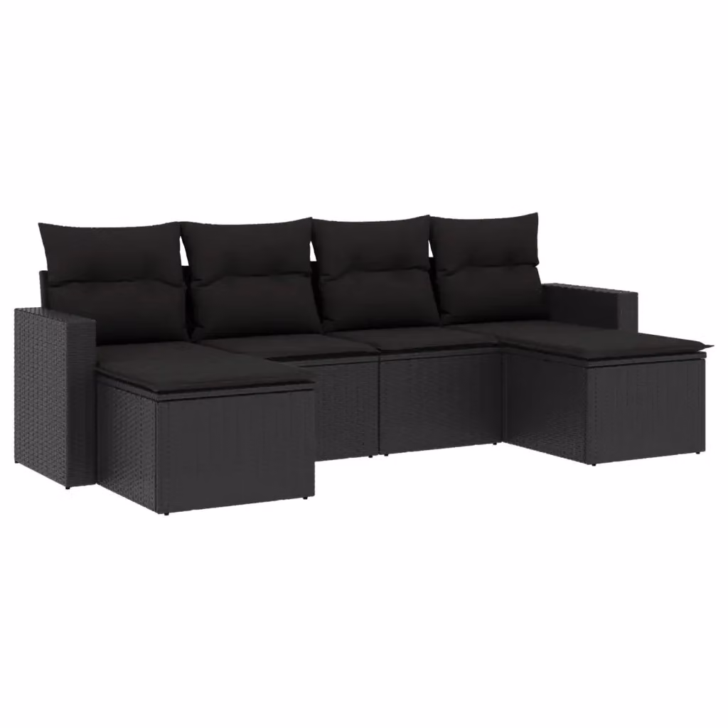 Set Divano da Giardino vidaXL 6 pz a L con Cuscini Nero in Polyrattan e Metallo – 2