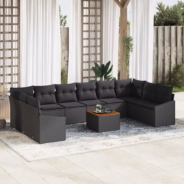Set Divano da Giardino 11 pz Nero polyrattan 3356553
