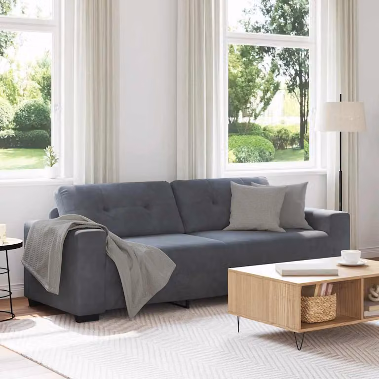 Divano a 3 posti vidaXL in velluto grigio con cuscini, L: 220 cm, P: 78 cm, H: 80 cm
