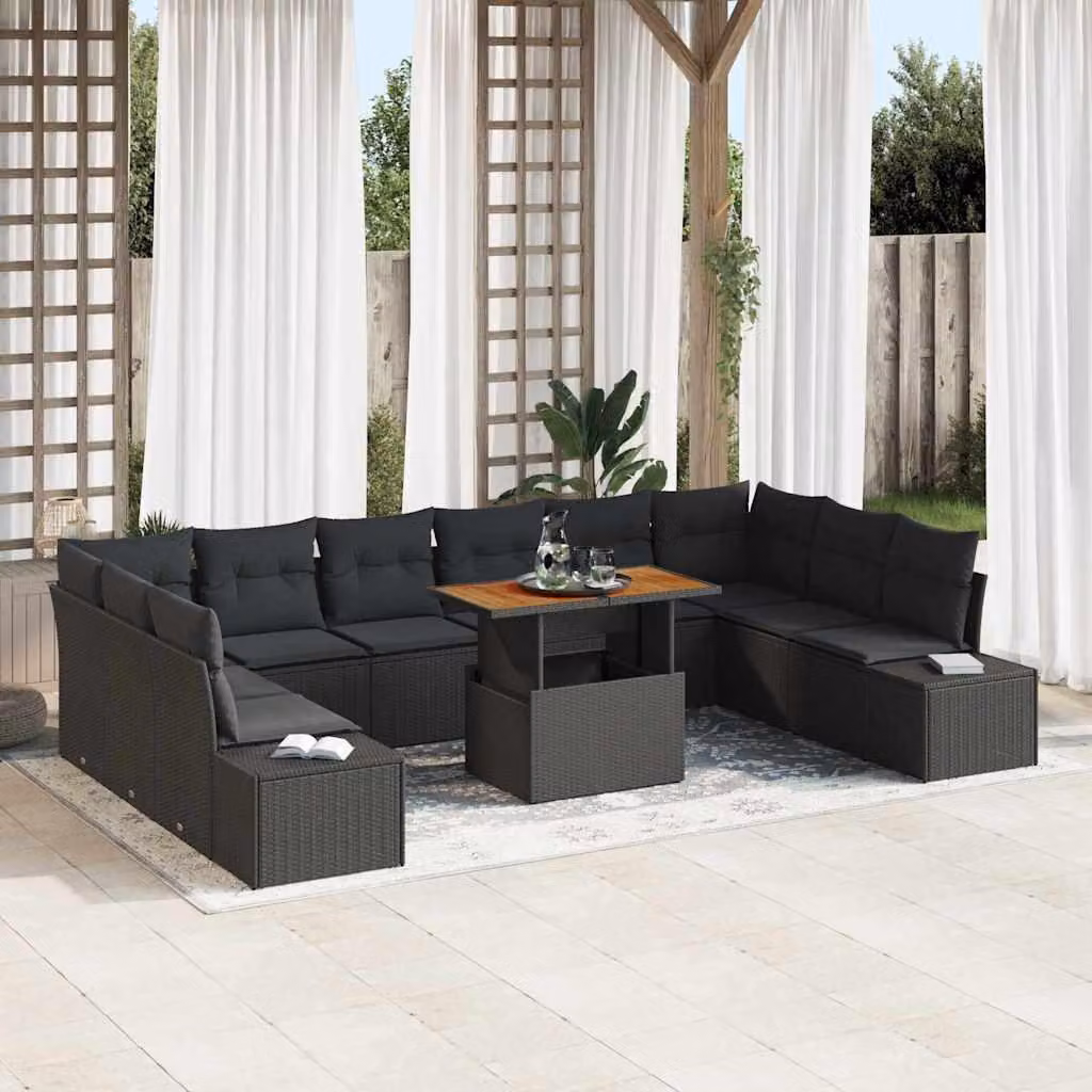Maison Exclusive - Set da giardino composto da 11 pezzi, divano in rattan sintetico nero
