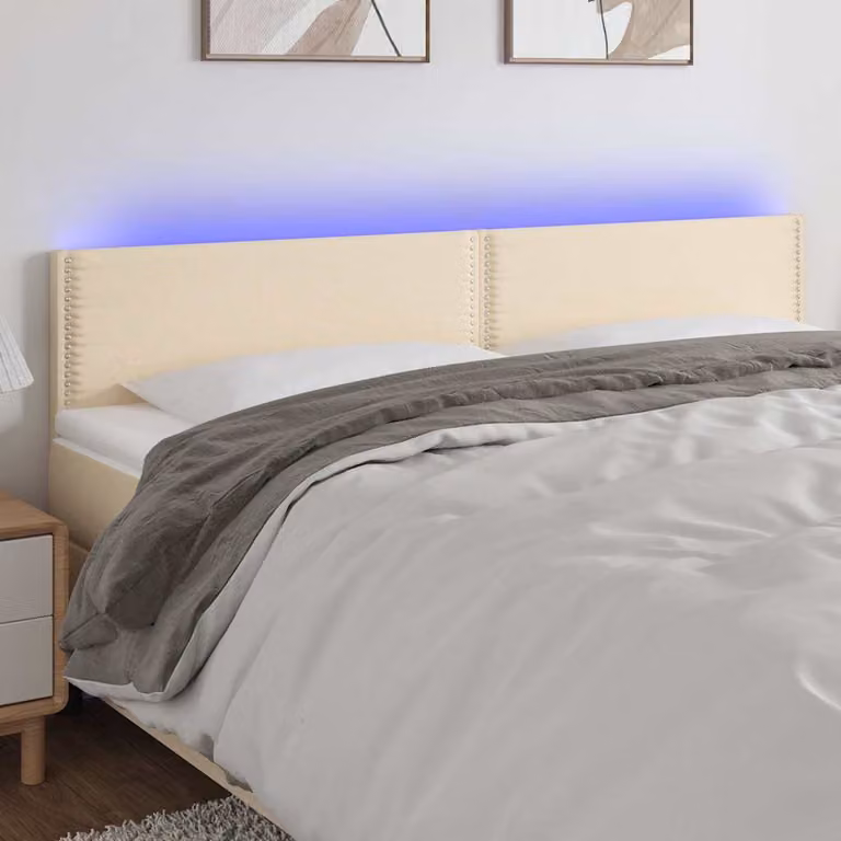 Testiera per letto con illuminazione LED e porta USB vidaXL in tessuto beige L: 180 cm, P: 5 cm, H: 78-88 cm