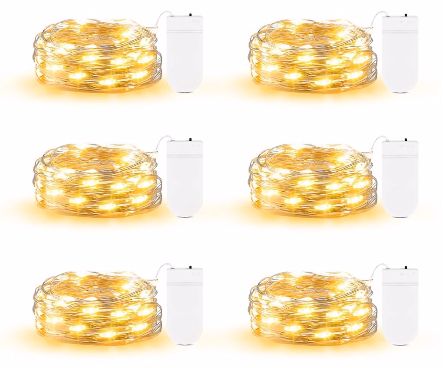 Set di 6 micro-catene luminose, lunghezza 2 metri, 20 LED, luce bianco caldo, filo argentato, grado di protezione IP65