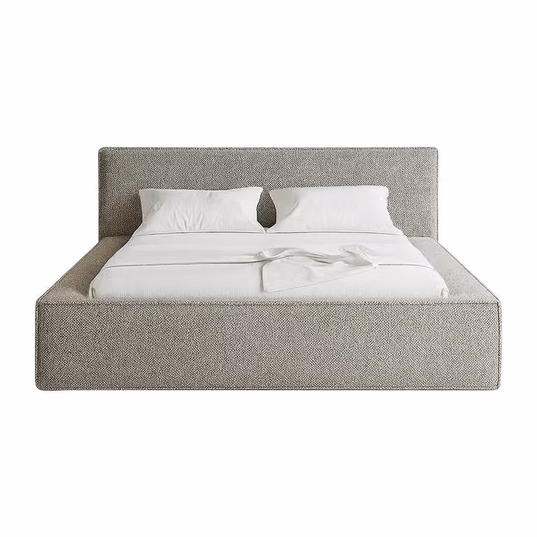 Letto imbottito Sofello 90-200x200 con rete a doghe in legno, 180x200 cm, tessuto resistente a trama grossa in elegante grigio melange