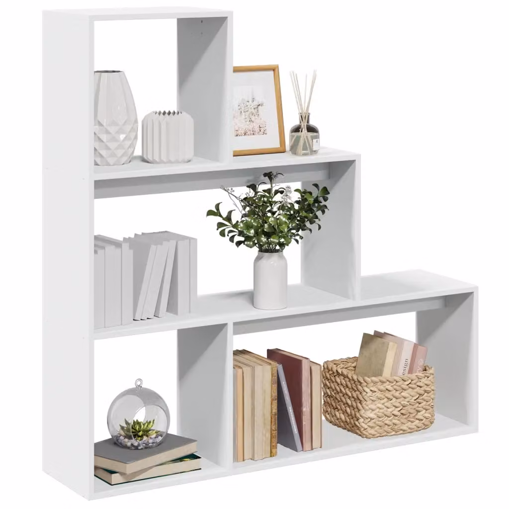 Libreria Divisorio a Scala vidaXL con 3 Ripiani, Bianca, in MDF, H 123 x L 29 x P 29 cm