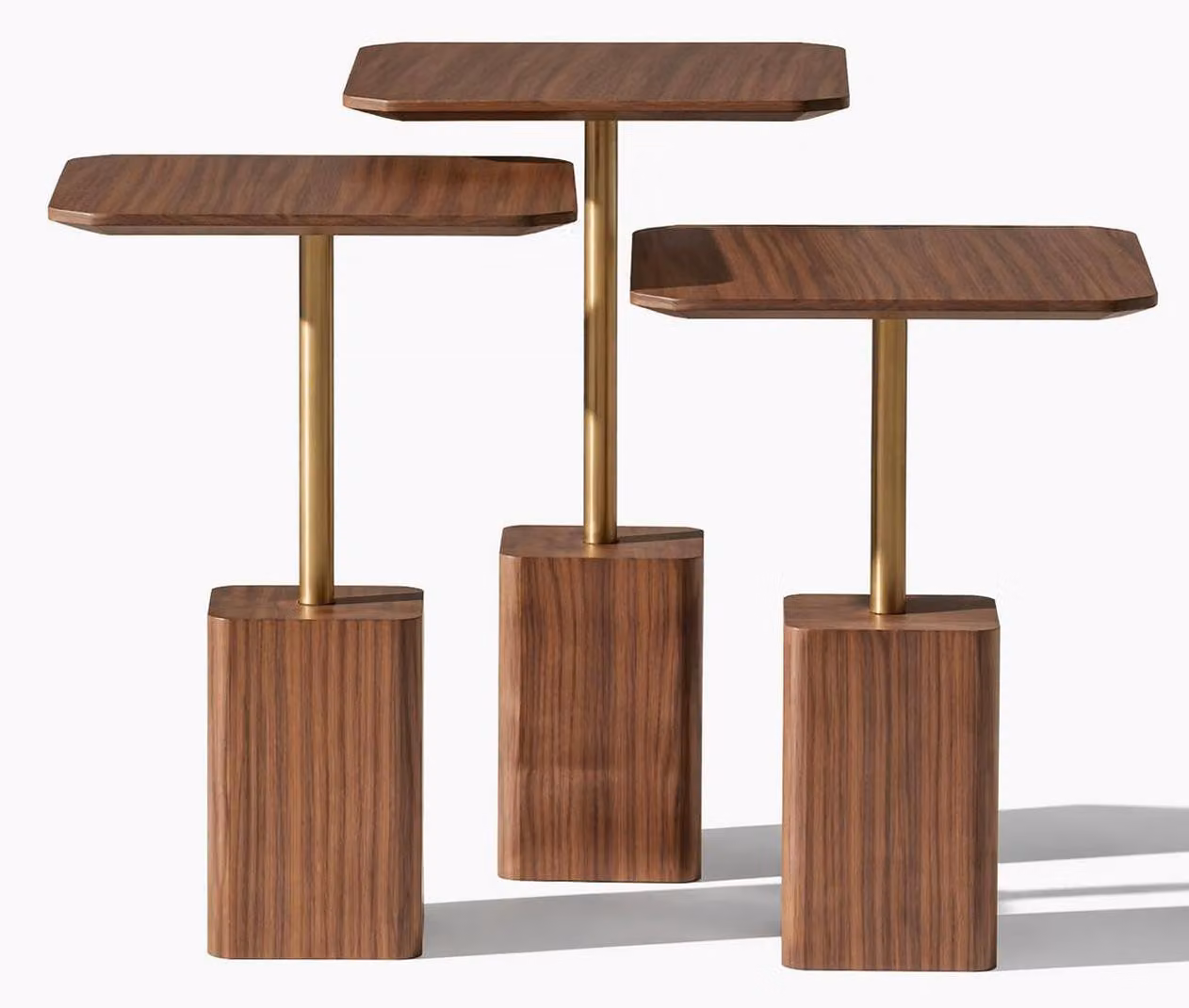 3 tavolini laterali, stile moderno, colore marrone, comodi, pratici, quadrati, nuovi