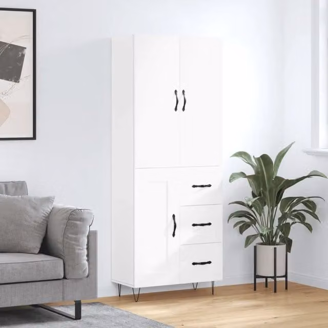 Credenza moderna bianca vidaXL in legno e metallo L: 69,5 cm, P: 34 cm, H: 180 cm