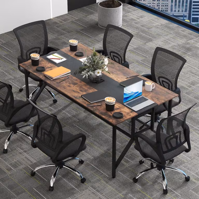 COSTWAY Grande tavolo da conferenza, tavolo rettangolare con ripiano in rete e passaggio cavi per 6-8 persone, 180x 96x76 cm (Modello 1)