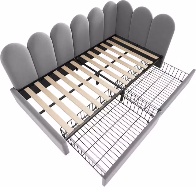 Letto singolo imbottito in velluto grigio 90x200 cm con cassetti contenitori e rete a doghe