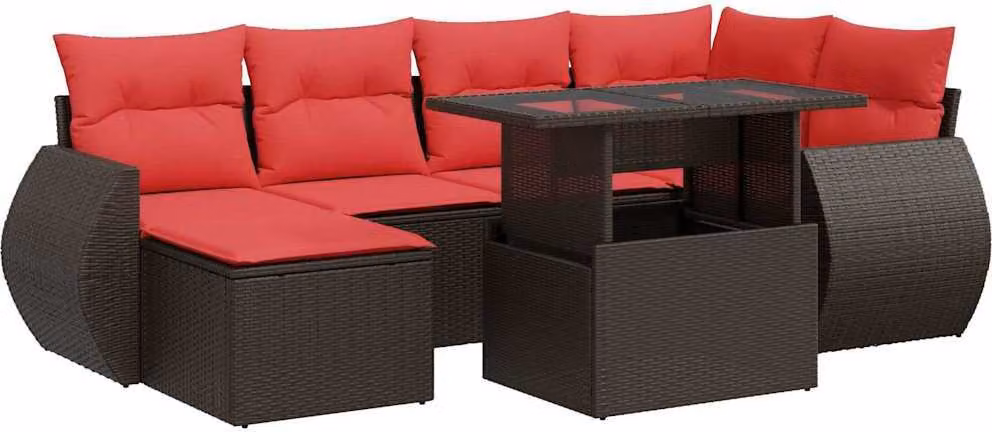 Set Divani Giardino 7 pz con Cuscini Marrone Polyrattan Acacia