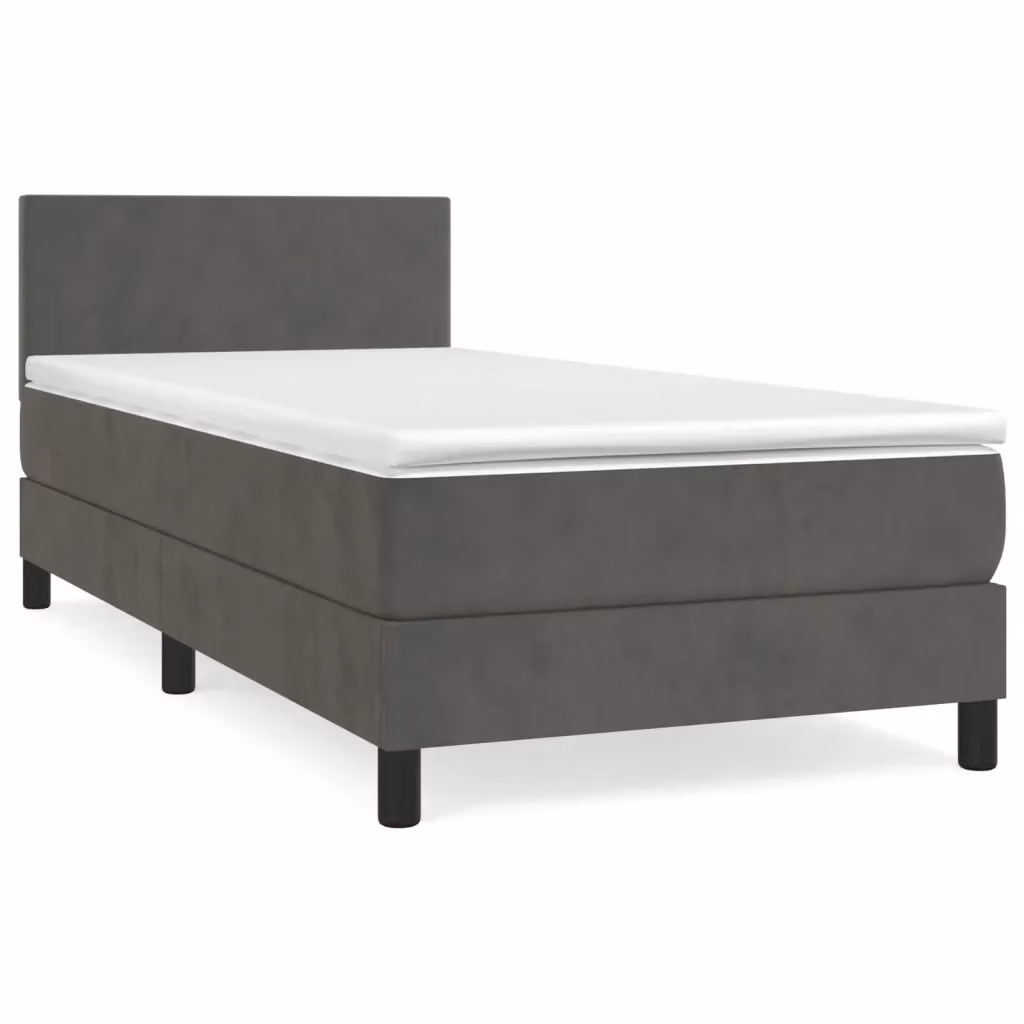 Letto con Giroletto a Molle e Materasso Ibrido vidaXL in Velluto Grigio e Bianco L/P/H: 203 x 80 x 88 cm – 2