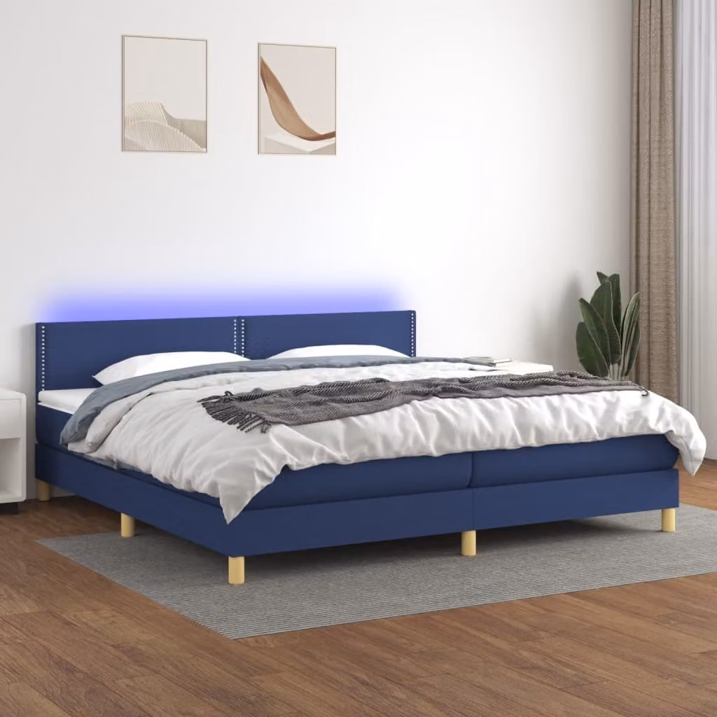 Maison Exclusive - Letto a Molle Materasso e LED Blu 200x200cm in Tessuto