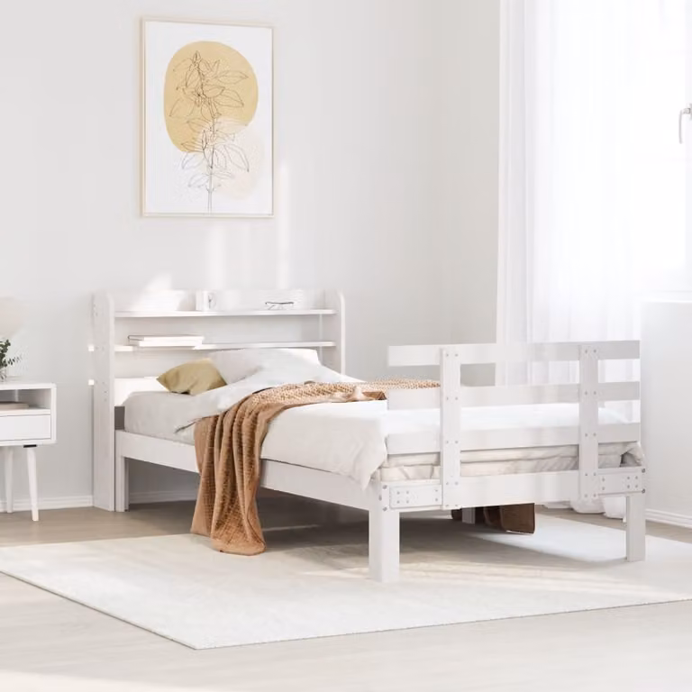 vidaXL Giroletto con Testiera in Legno di Pino Bianco L 90 x P 200 cm