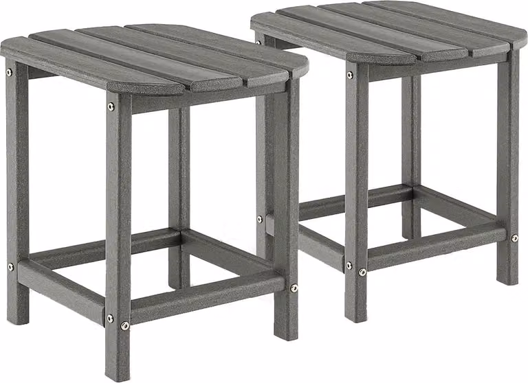 COSTWAY set di 2 tavolini da esterno, tavoli da giardino resistenti alle intemperie in HDPE, tavolino da balcone, tavolino 48x37x46cm grigio