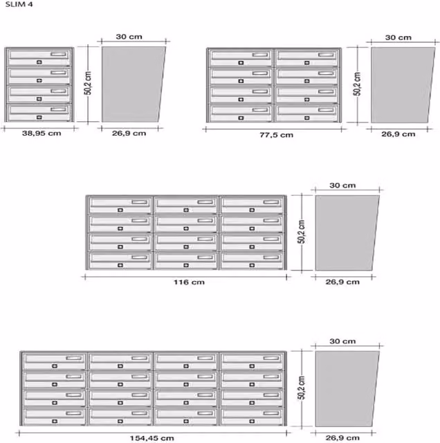 Cassette Postali Condominiali ALUBOX SLIM da 8 Posti in Alluminio Grigio con Sistema Anti Prelievo L: 50 cm, H: 77,5 cm, P: 30 cm – 1