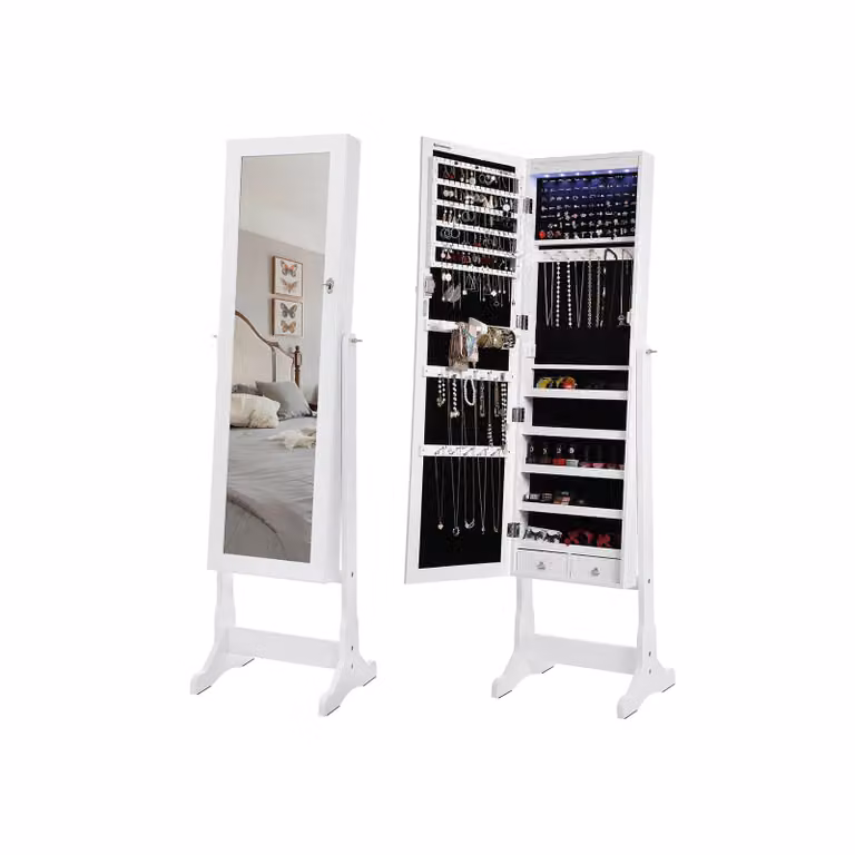 Armadio Portagioie con LED, Bianco / 41 x 154 x 36 cm