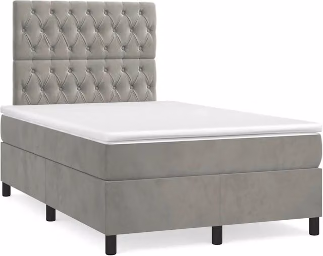 Letto a molle vidaXL con materasso ibrido in velluto grigio e bianco L/P: 120 x 200 cm