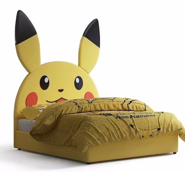 Letto per bambini giallo in pelle, con motivo Pikachu, morbido, adatto a bambine e bambini
