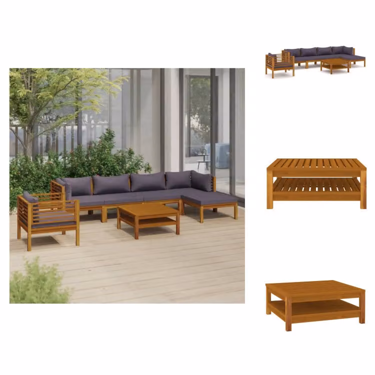 vidaXL Set di 7 pezzi per salotto da giardino con cuscino in legno massiccio di acacia - Set di mobili da giardino